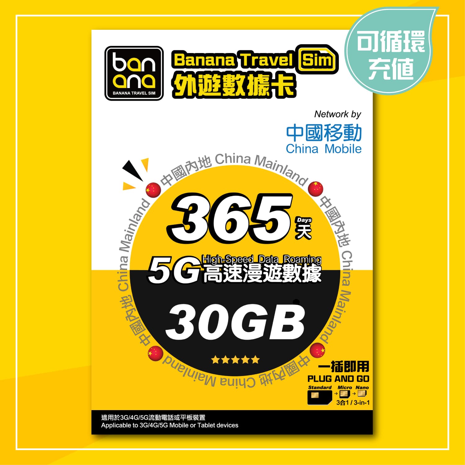 China Mainland 365 Days 5G (30GB FUP) High-speed Roaming Data SIM Card - Image 1