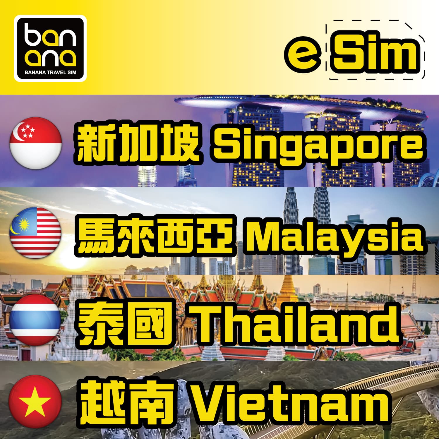 eSIM Singapore+Malaysia+Thailand+Vietnam 5G High-speed Network Data Plan - Image 1