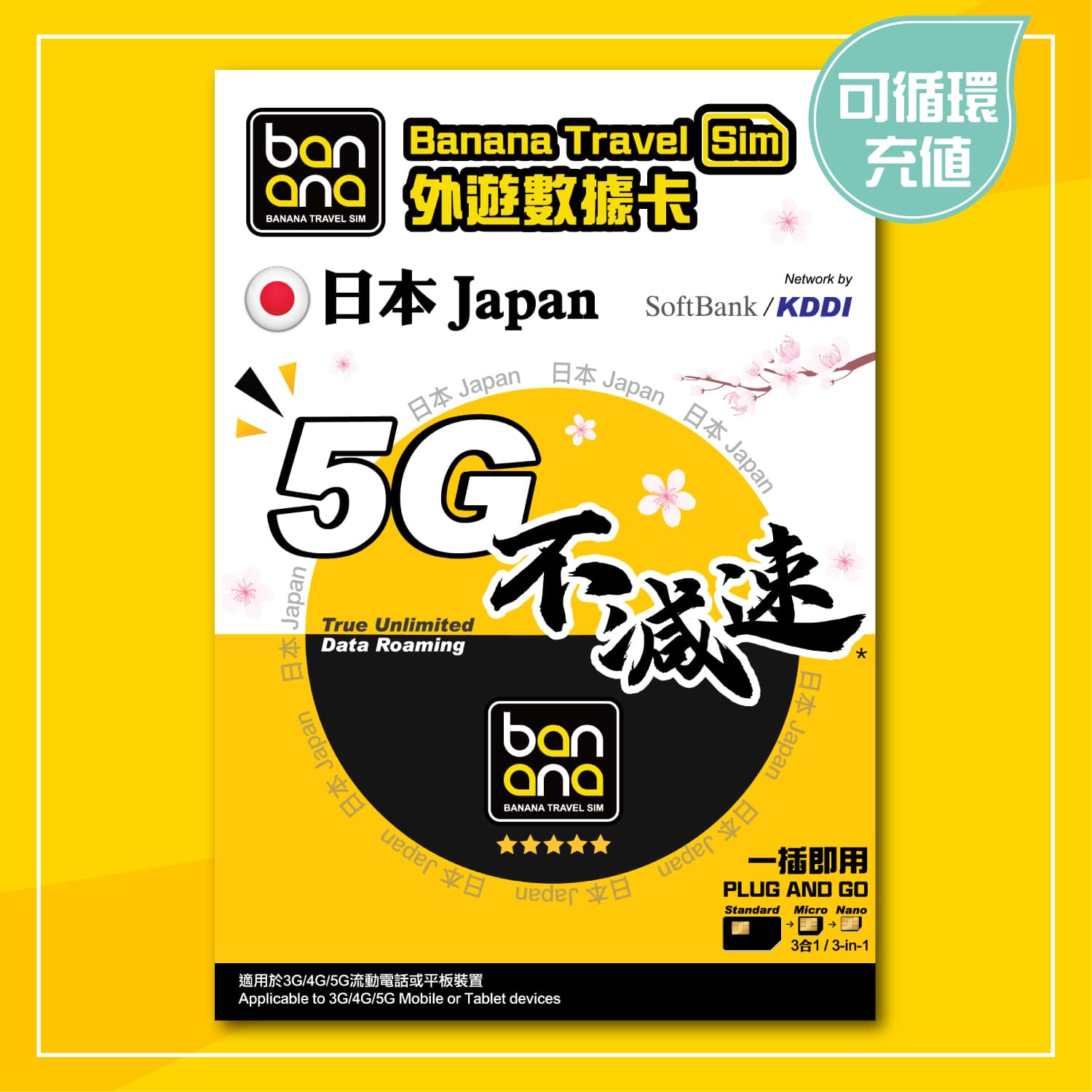 Japan(Softbank / KDDI) 5G Full Speed Unlimited Data Roaming SIM Card - Image 1